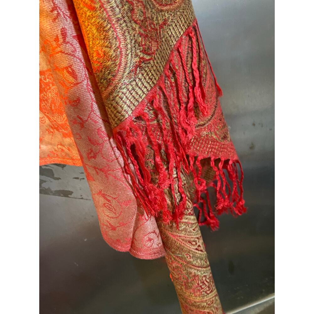 NEW 100% Cashmere Shawl Red & Gold - Picture 2 of 6
